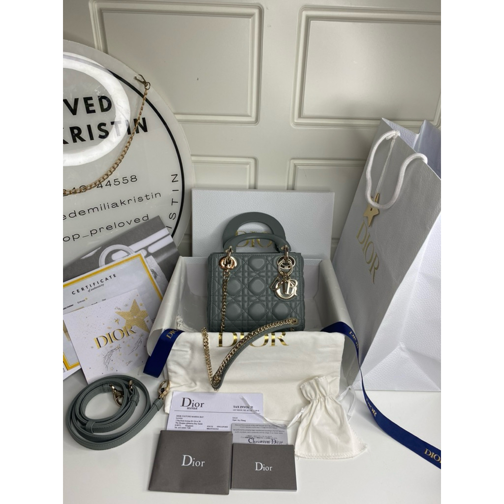 preloved mini Lady dior bag pistachio green cannage lambskin authentic