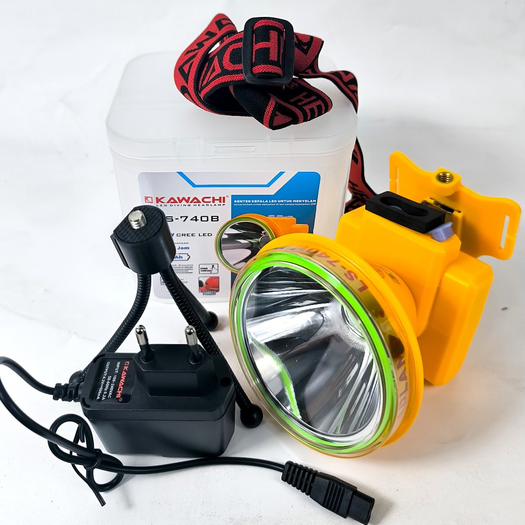 Senter Kepala Selam Headlamp Kawachi LS-740B Putih Charger 40 Watt CREE LED Ori