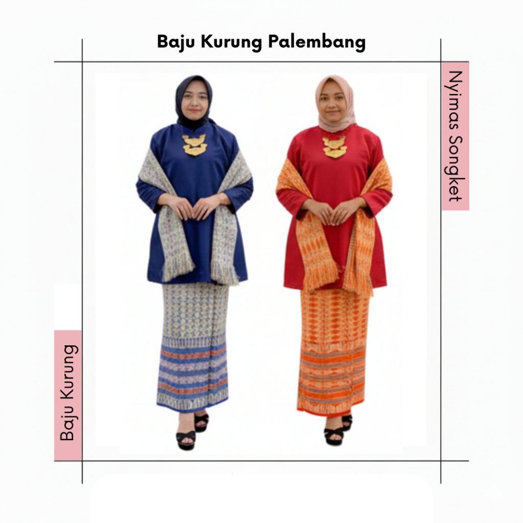 Setelan Baju Kurung Melayu Songket Modern Wanita | Rok & Selendang Busana Muslim Kondangan