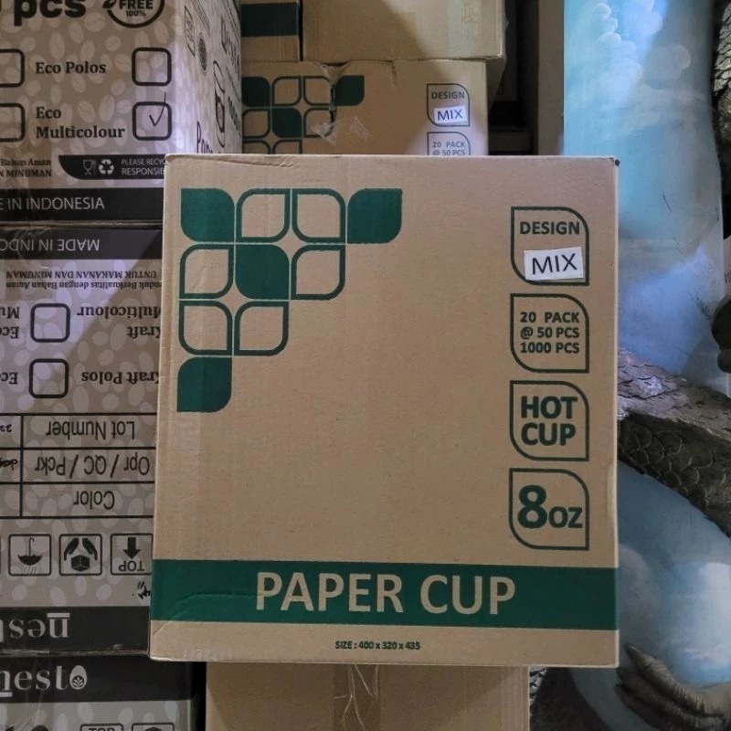 [ 1karton 1000pcs ] Paper Cup / Papercup / Gelas Kertas Kopi MOTIF 8oz / 9oz