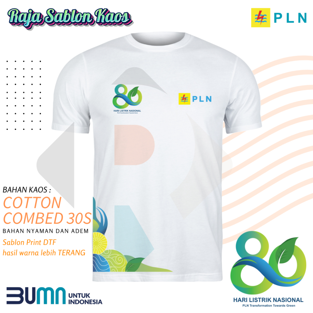 KAOS PLN 80 HARI LISTRIK NASIONAL HUT PLN BAJU PLN BUMN