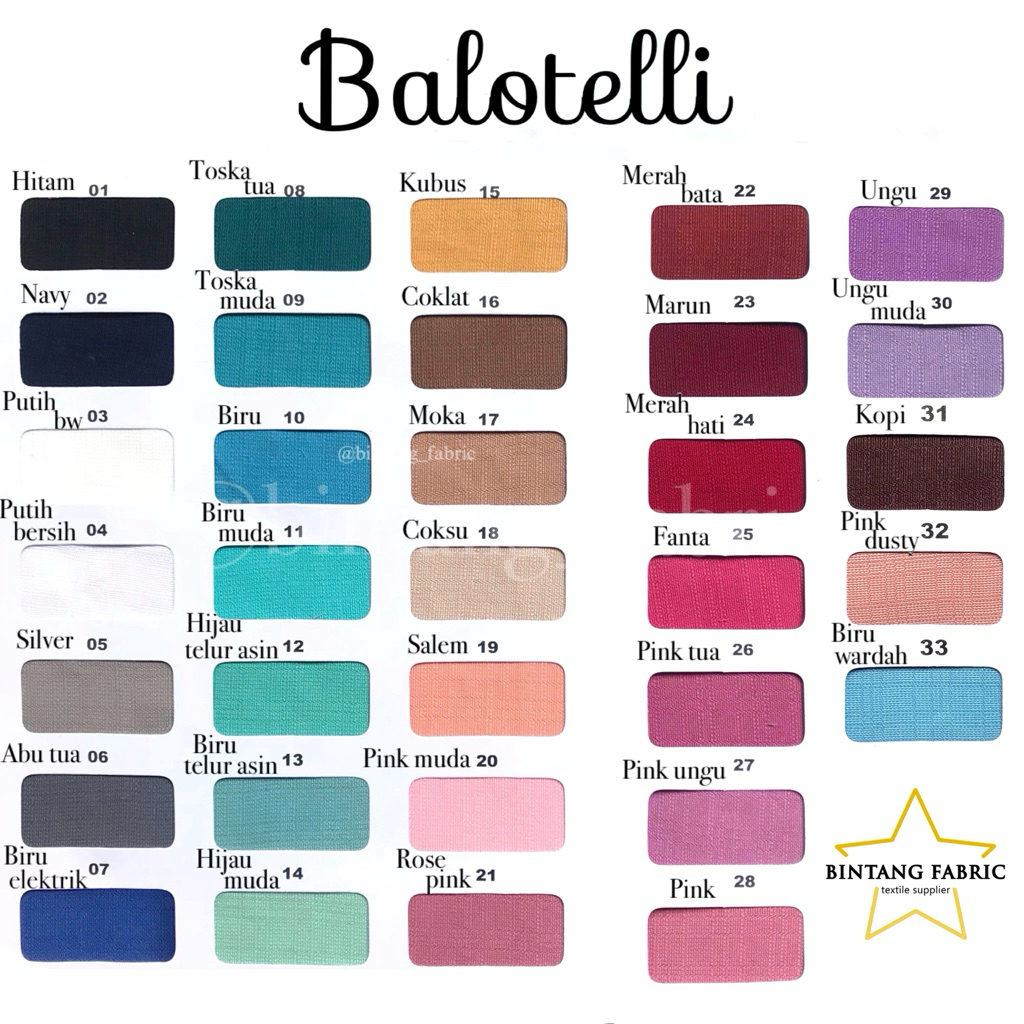 Bahan Bintang Fabric Kain Baloteli Polosan 1 meter