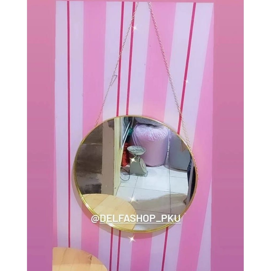 Cermin Gold Bulat tali rantai dm 50cm/ cermin rias /cermin gantung