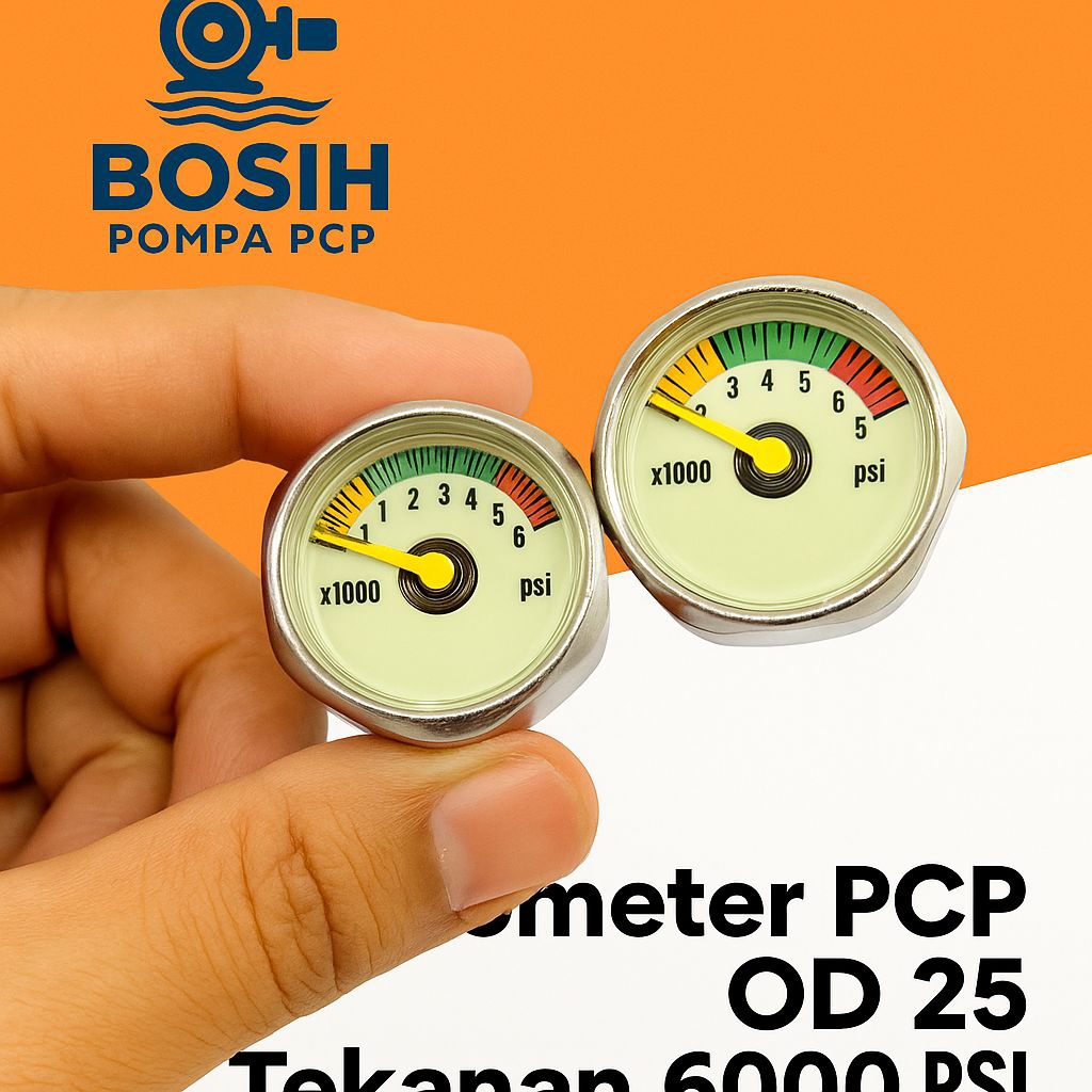 Manometer Mini PCP OD 25 Tekanan 6000 PSI x1000 Sparepart Pompa PCP Akurasi Tinggi