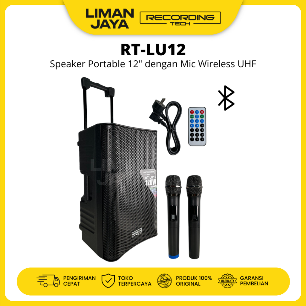Recording Tech RT-LU12 Active Speaker Aktif 12" 12 Inch Portable Koper Trolley Koper Battery