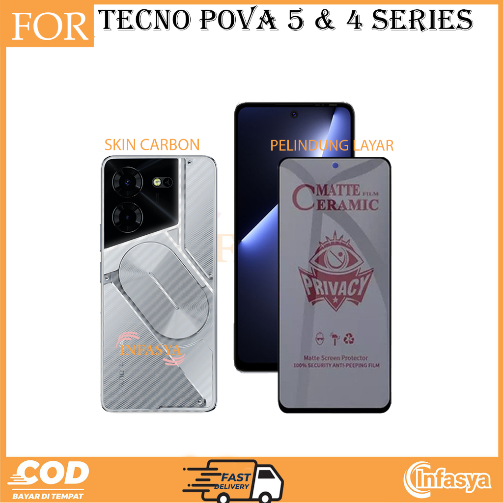 Pelindung Layar & Skin Carbon For Tecno Pova 5 & Pova 4 Series Antigores Full Cover Protection