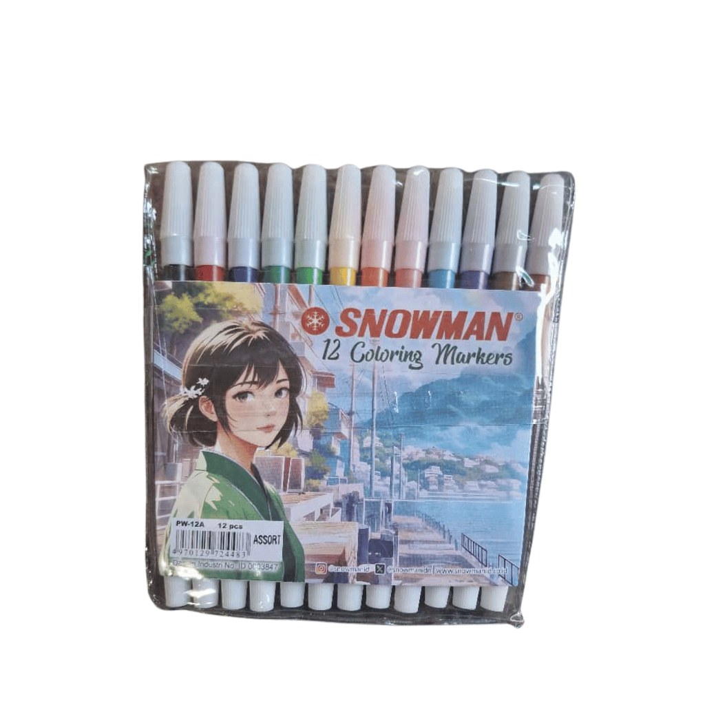 SATU SET ( 12 WARNA ) Spidol Snowman 12 Warna PW-12A Spidol 12 Warna Snowman/ Spidol Mewarnai/ Spido
