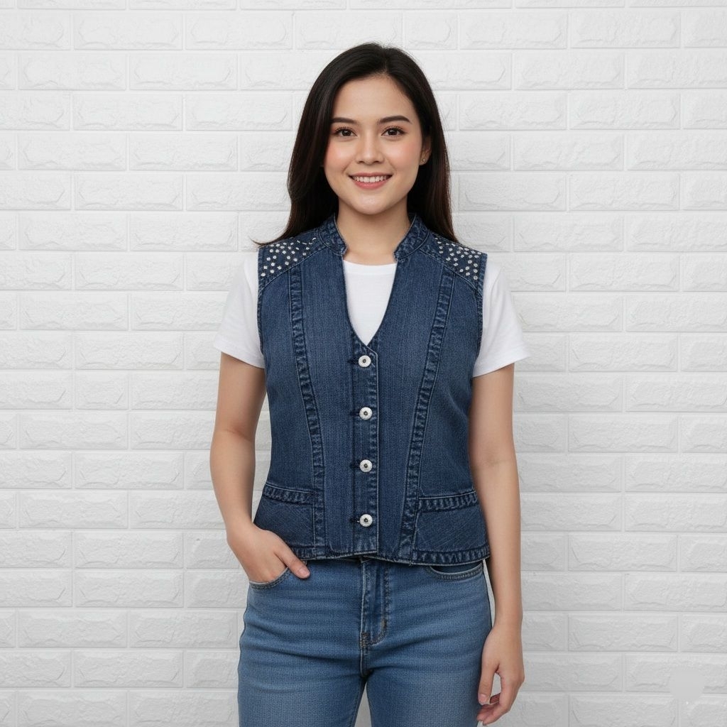 Rompi Wanita Vest Jeans Baju Outer Fashion Denim Kekinian Keren Stylish