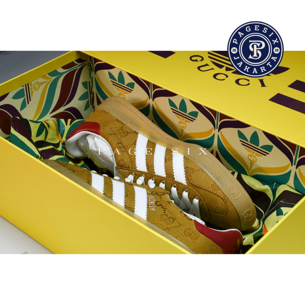 SIZE 45 READY STOCK - Gucci x Adidas Gazelle GG Monogram Print - Beige Brown Red Sneakers BNIB