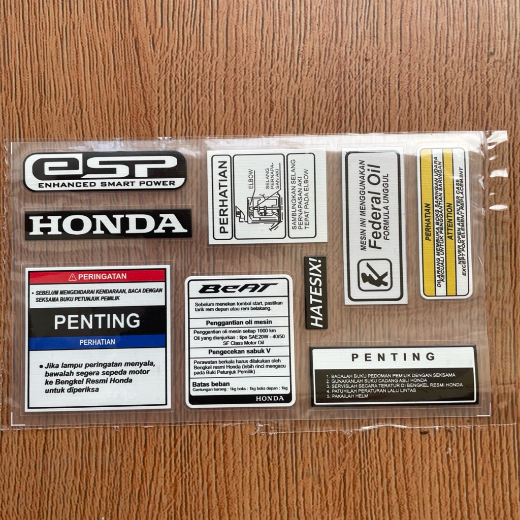 Stiker set pelengkap beat transparan set warning honda peringatan beat stiker detail Motorcycle