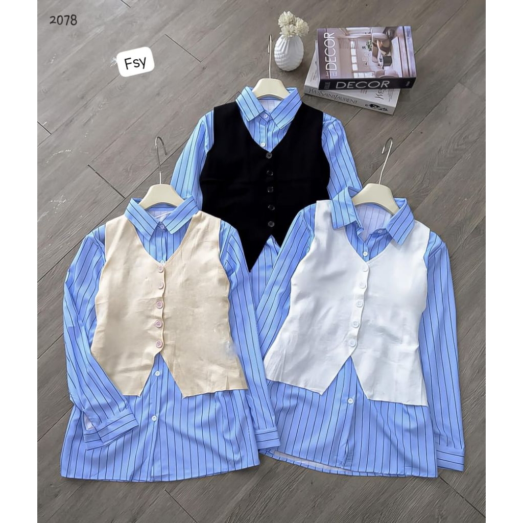 Newarrival#A03.91K Atasan Blouse Salur-Salur Mix Plus+ Rajut Bangkok Import / Pakaian Wanita Terbaru