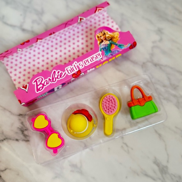 Penghapus Set Barbie set eraser / stationery children's gift one box barbie set