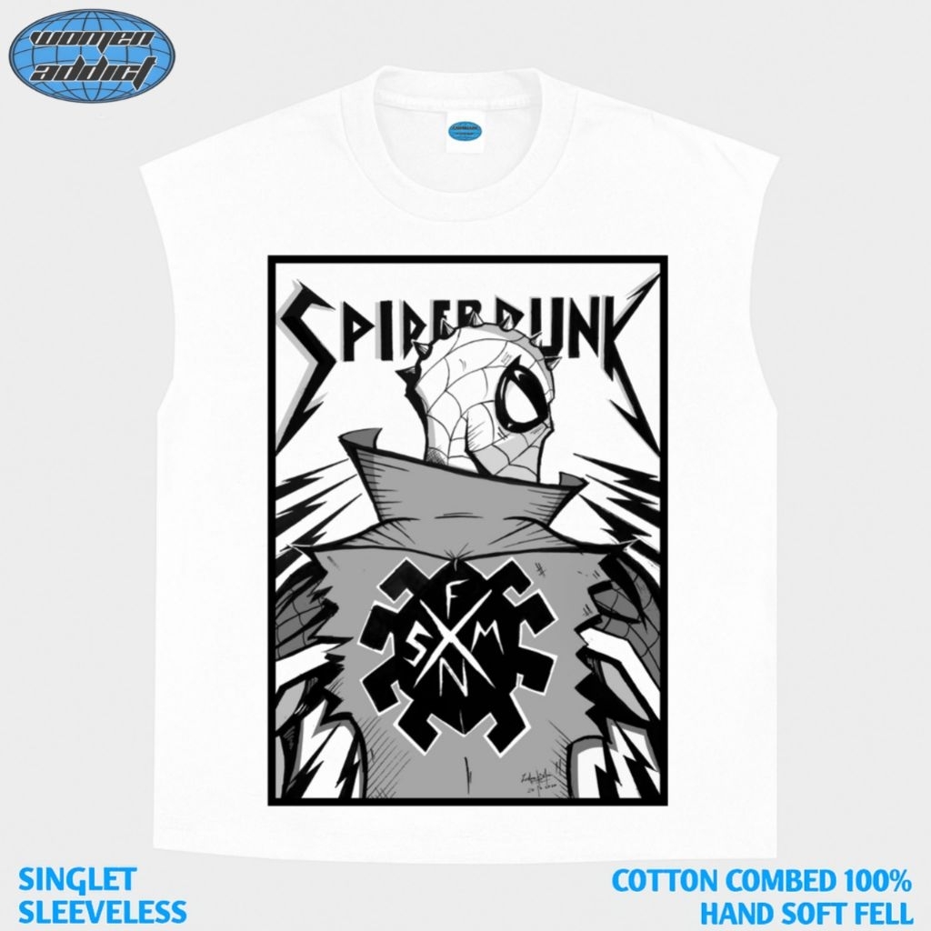 KAOS BAJU SINGLET SPIDERPUNK | SINGLET PUTIH | SINGLET BAND | KAOS BAND | BAND METAL | LEKBONG PRIA 