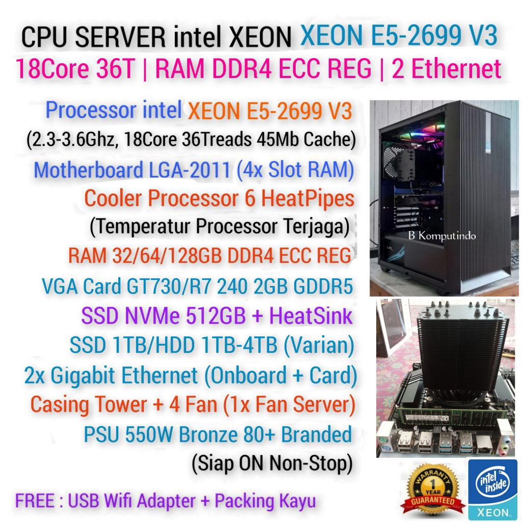 SERVER XEON E5-2699 V3 18Core 36CPU | RAM DDR4 ECC | 2 GIGABIT ETHER | ANBK CBT PULSA KAMPUS UNBK KA