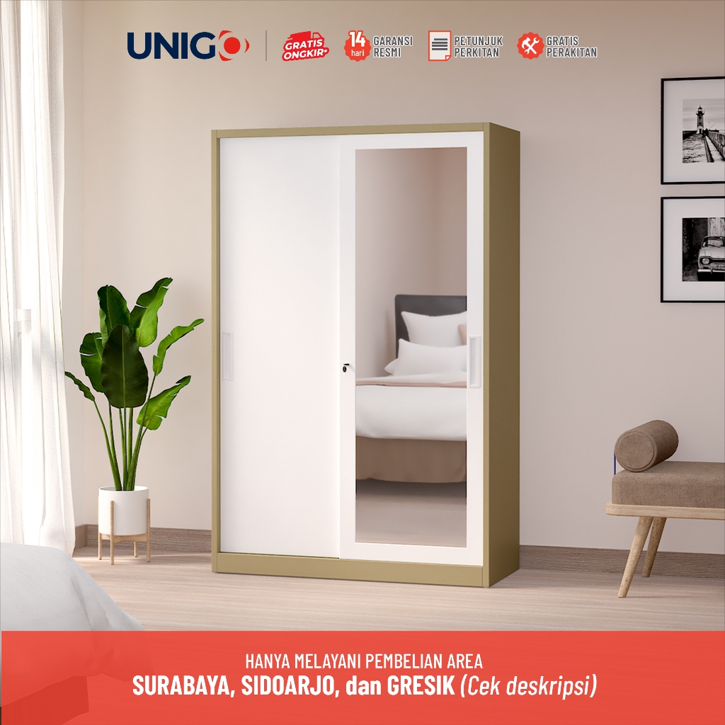 KHUSUS SURABAYA GRESIK SDA UNIGO - Lemari Pakaian Besi 2 Pintu Sliding / Lemari Pintu Geser - Panjan