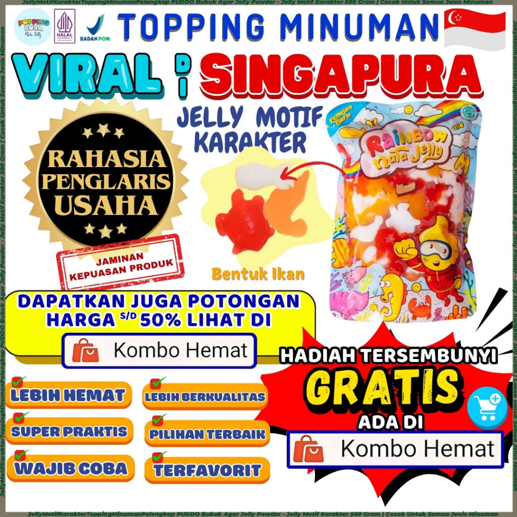 JellyMotifKarakterToppingMinumanPelengkap PUDDO Bubuk Agar Jelly Powder - Jelly Motif Karakter 500 G