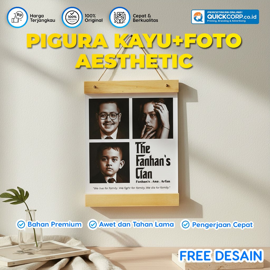 Pigura Kayu + Foto Aesthetic Custom | Frame Kayu Gantung Minimalis | Poster Hiasan Dinding