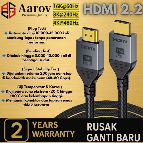 AAROV Kabel HDMI 2.2 16K UHD 8K 240Hz 4K 480Hz Premium Quality Braided Gold Plated Nylon cable HDMI 