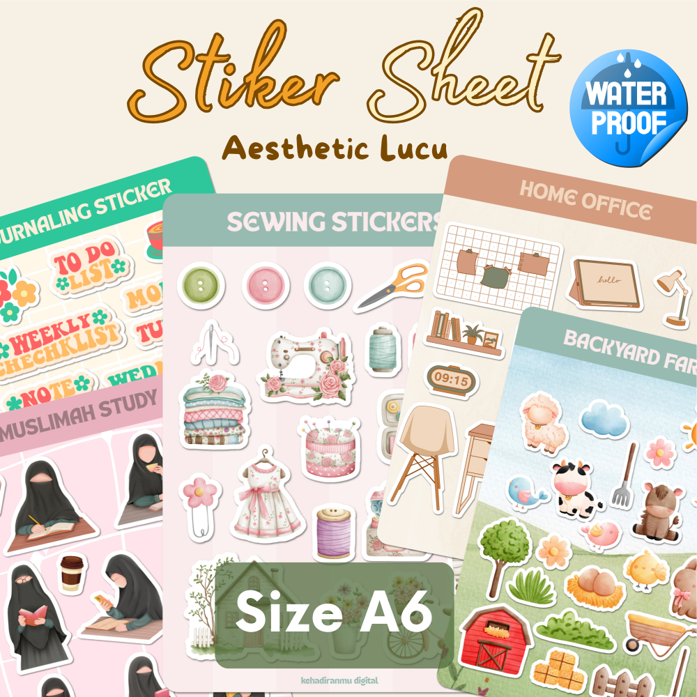 Stiker Sheet Vinyl Glossy Tema Aesthetic Lucu Waterproof
