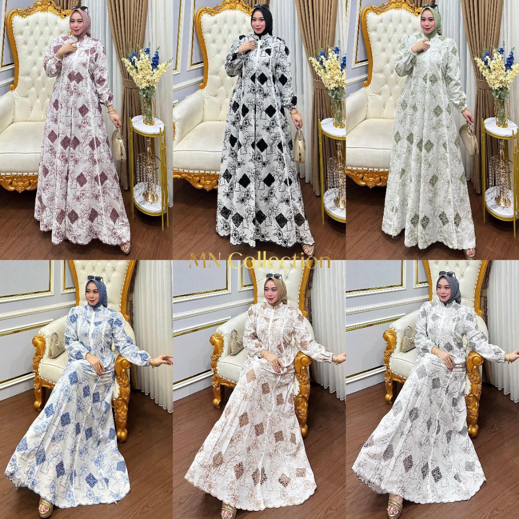 READY STOK/COD/LUNA DRESS BY MN COLLECTION/GAMIS TERBARU/GAMIS KATUN BORDIR PREMIUM/GAMIS KEKINIAN/G