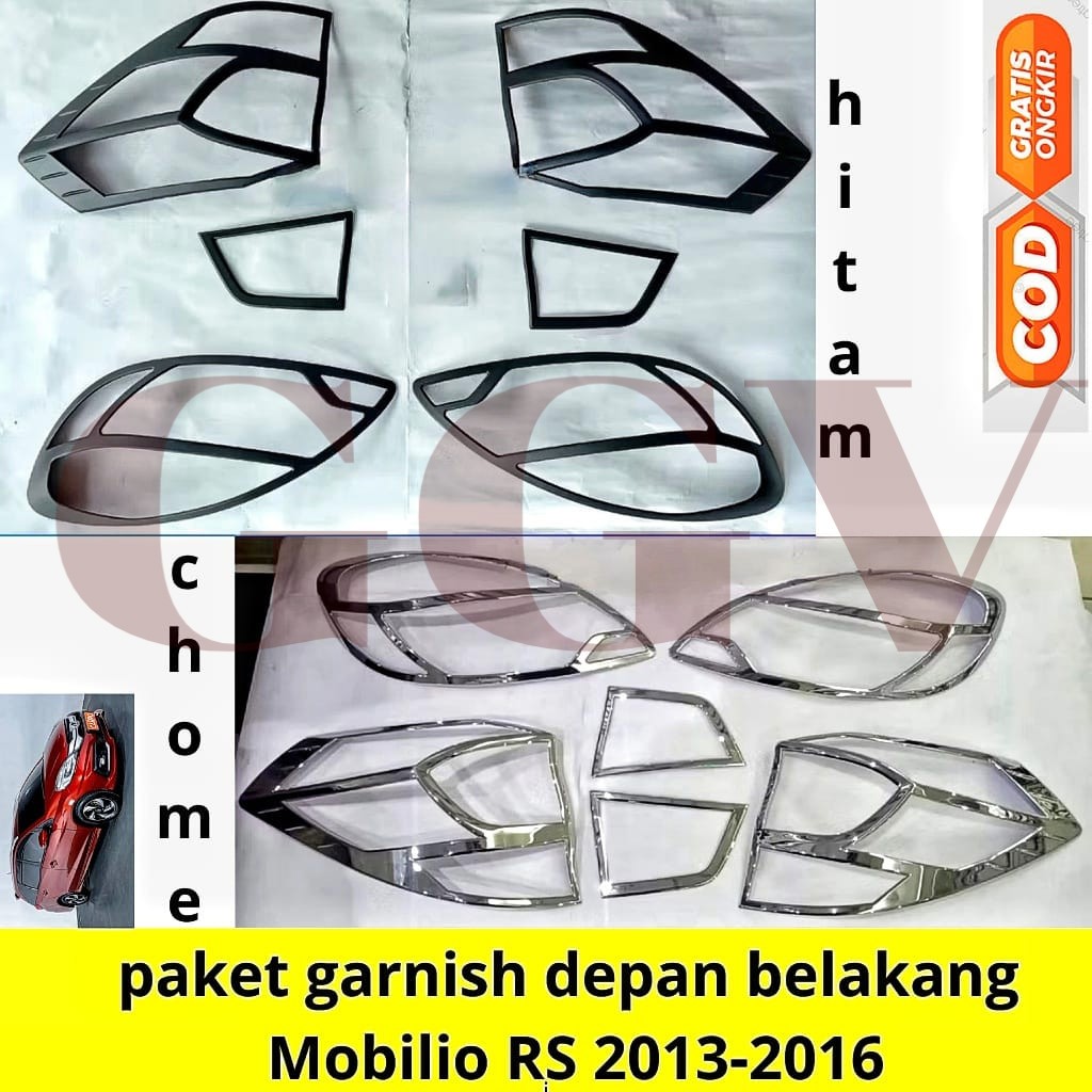 paket Garnish lampu depan belakang Mobilio RS 2013 2014 2015 2016 Hitam & Chrome