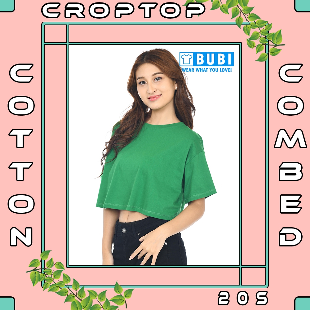 BUBI - IRISH GREEN - CROP TOP OVERSIZED LENGAN PENDEK KAOS POLOS KATUN COMBED 20S | TEBAL HIJAU FUJI