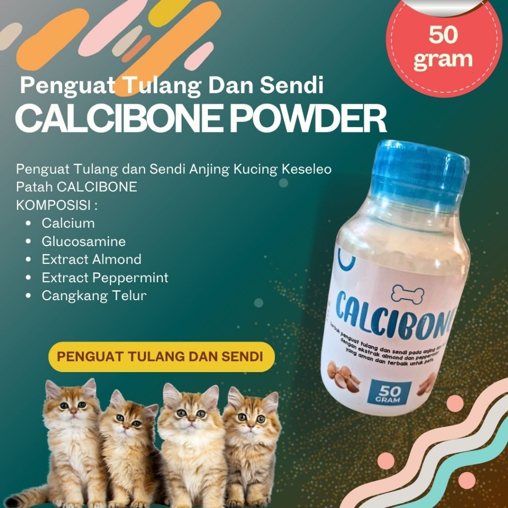 Calcibone Powder 50gr, Penguat tulang sendi Anjing Kucing keseleo patah
