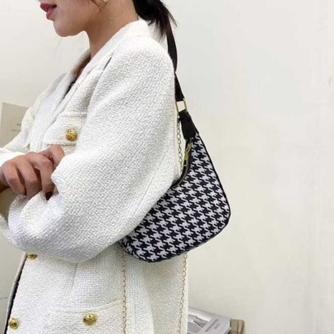 Tas Hobo Houndstooth Fashion Bag