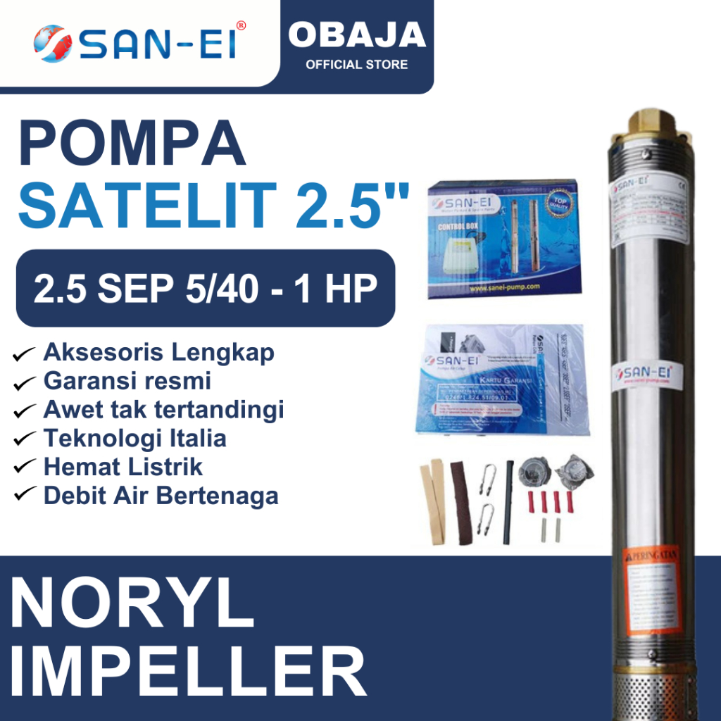 San Ei Pompa Satelit 2.5 Inch 1 HP Noril / Pompa Submersible 2.5" 1 HP Impeller Plastik San Ei