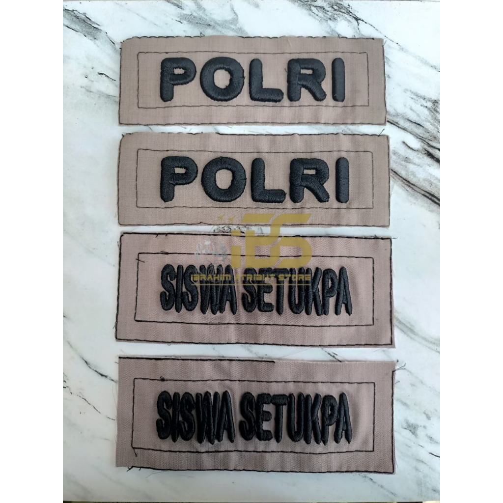 Jual Bet Bordir 3D Tulisan POLRI | Bet Tulisan SISWA SETUKPA dan Custom Nama