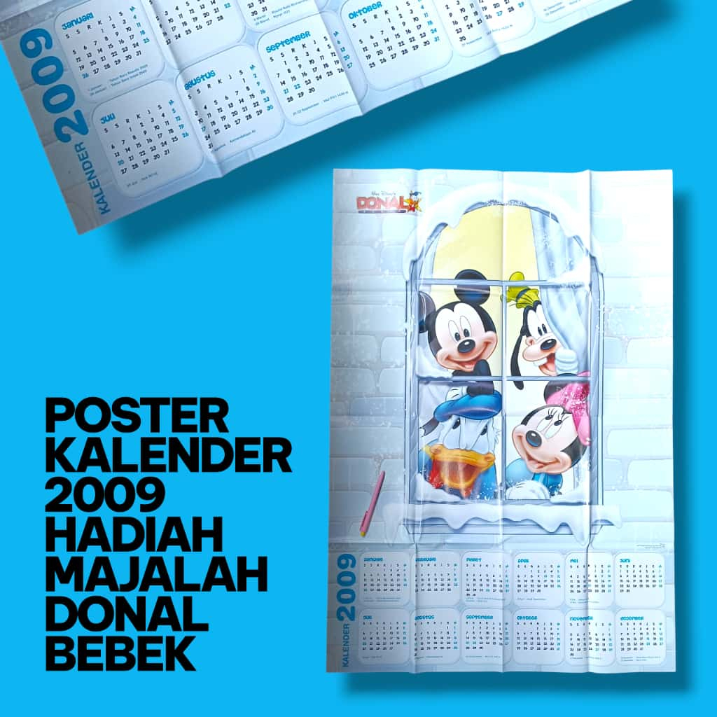 Poster Kalender Donal Bebek 2009 1 meter - Poster Majalah Lawas - Dekorasi Vintage Memorabilia 90an