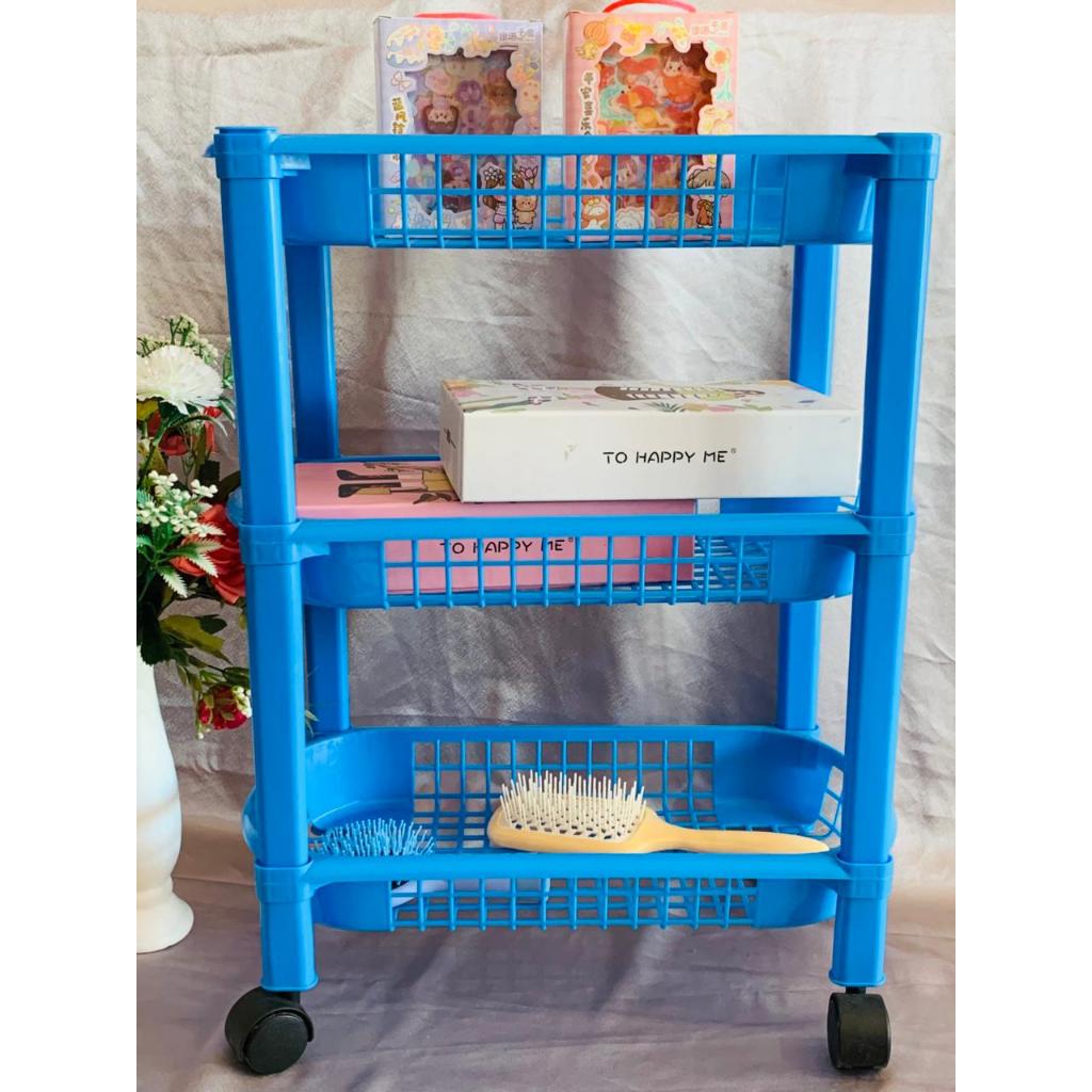 Rak Troli Plastik 3 Susun _ Rak Plastik Susun Dorong - Rak Serbaguna Roda Susun