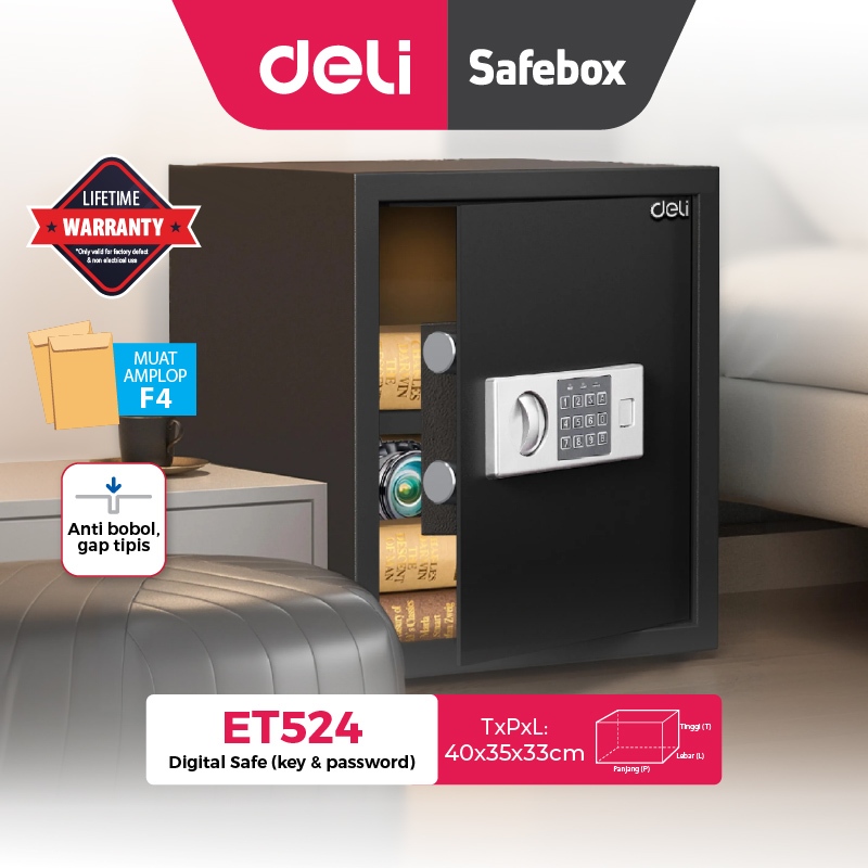 Deli Brankas Besi Digital Safe Box Anti Maling Anti Bobol 35x33x40 ET524