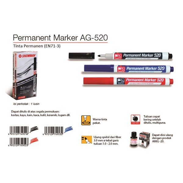 Spidol Snowman 520 Permanen Marker G-520 - Alat Tulis Senang