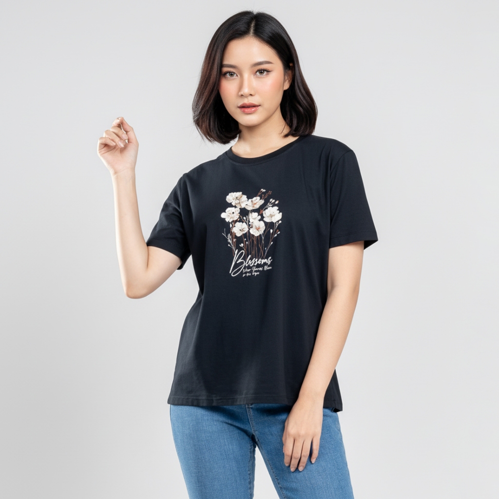 C2 Risvan Black T-Shirt Wanita