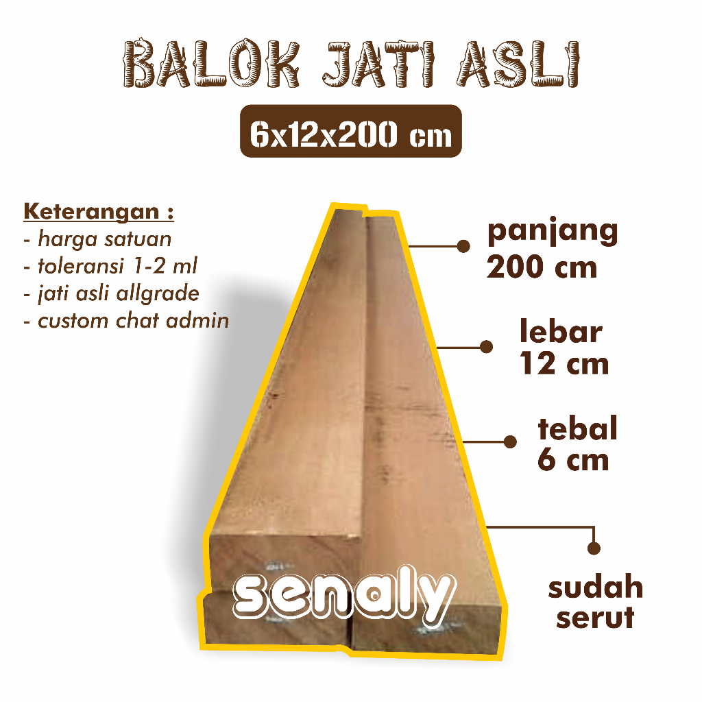 Balok Blandar 6x12x200 cm Kayu Jati Asli Allgrade Kondisi Sudah Serut Rapi Kotak Material Konstruksi
