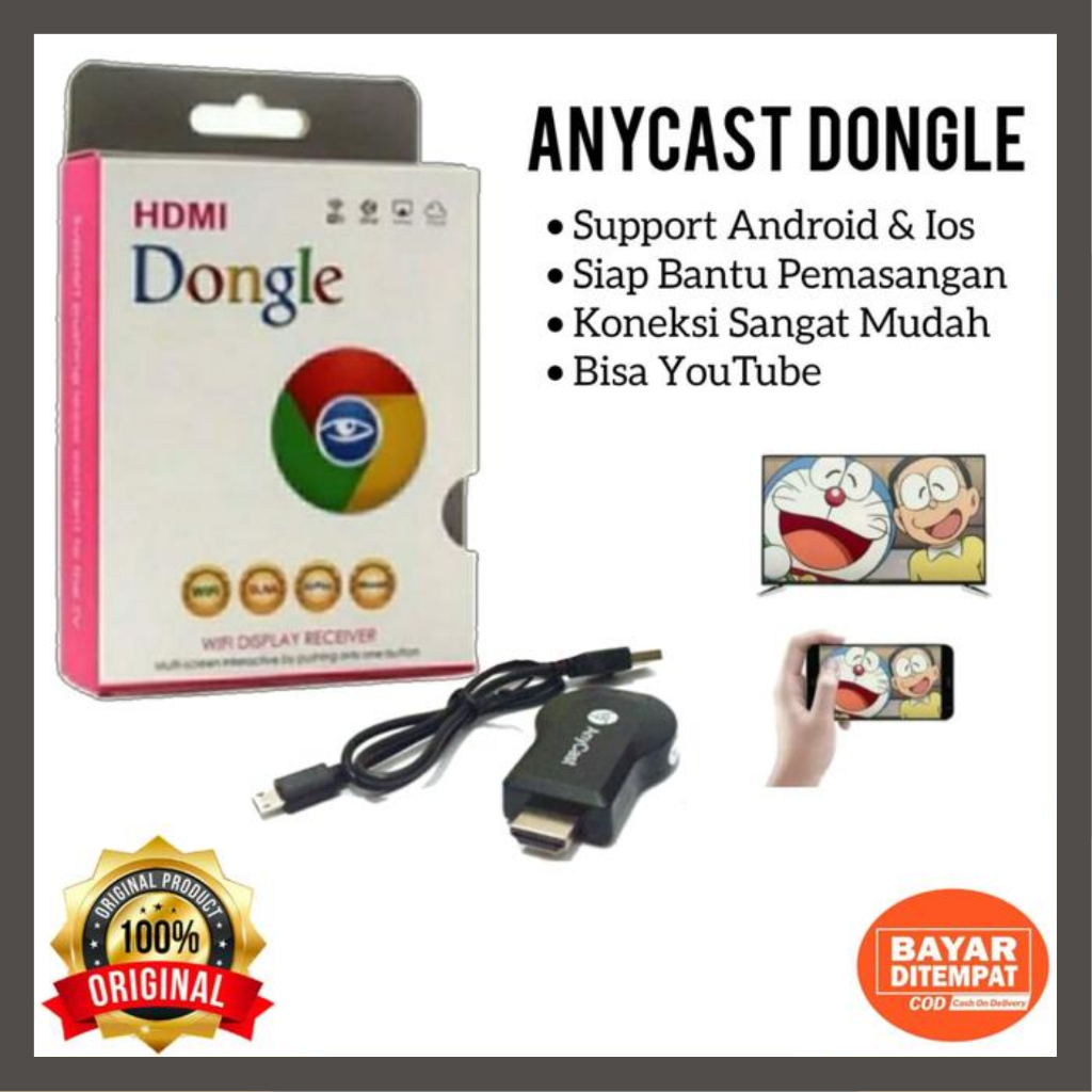 Hdmi Wifi Dongle M2 Anycast Chromecast Display Receiver Tv Escast | Kabel HDMI HP ke TV