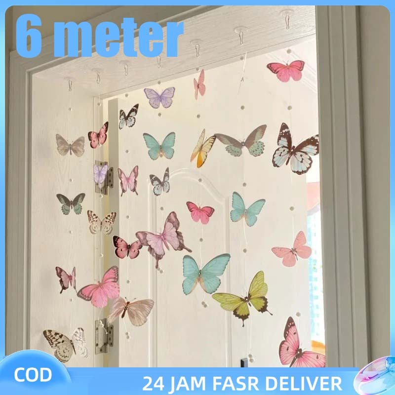 6M Tirai Manik Kupu-Kupu Aesthetic Gorden Manik Pita Dekorasi Pintu Tirai Gantung Manik Manik Tirai 