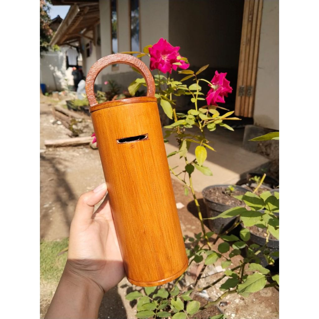 celengan bambu alami pernis jati