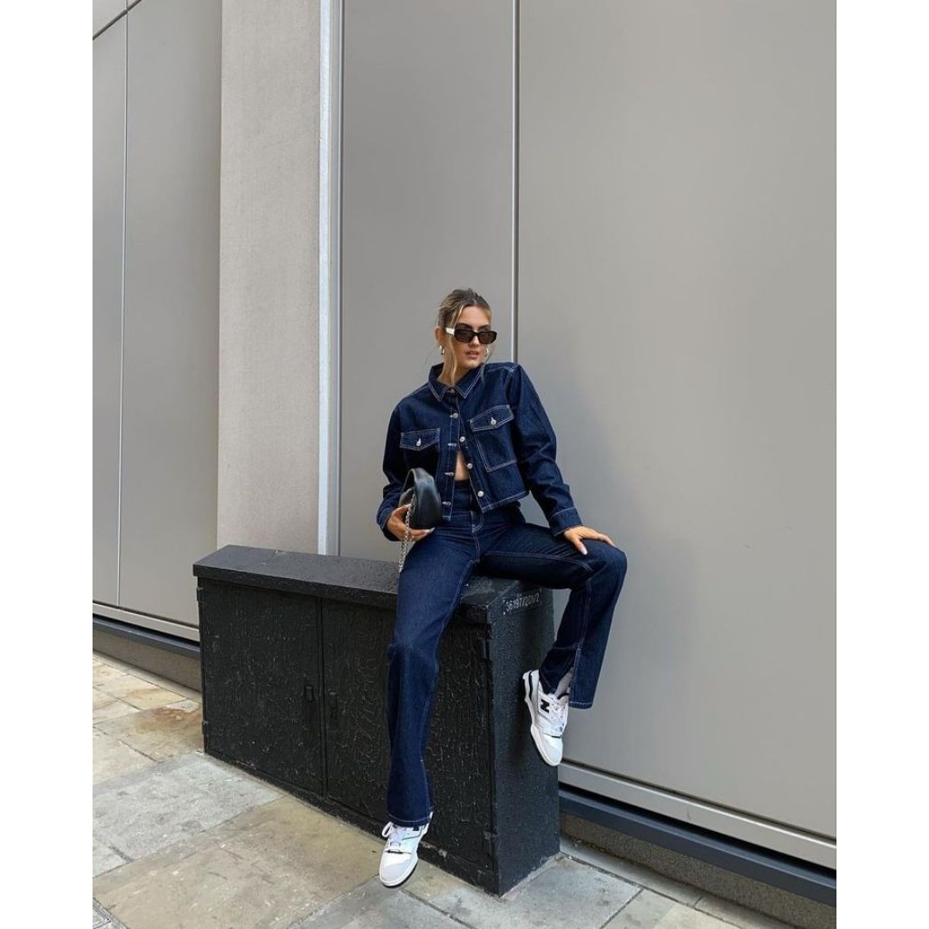 beautiful flowers work jaket denim wanita