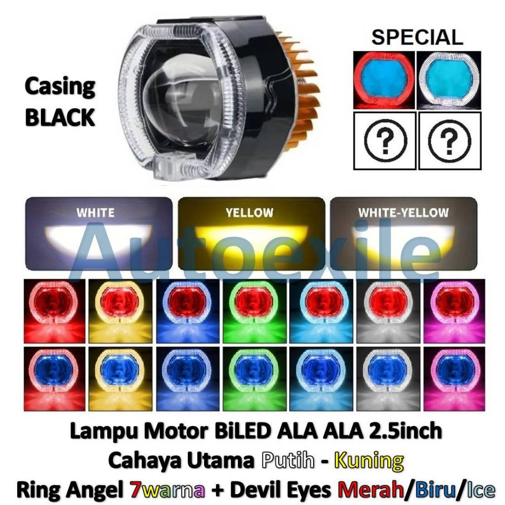 Projie BiLED Ala Ala Mini Pro 2,5 inch Casing Black Hitam Cahaya Putih Kuning Laser Cut Off Shroud A