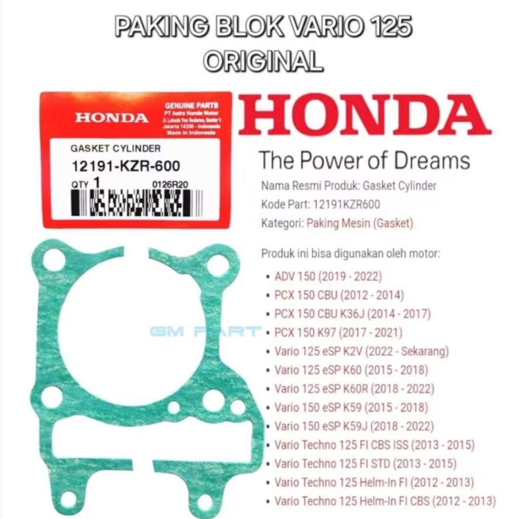 Paking Blok Vario 125 Vario 150 12191-KZR-600
