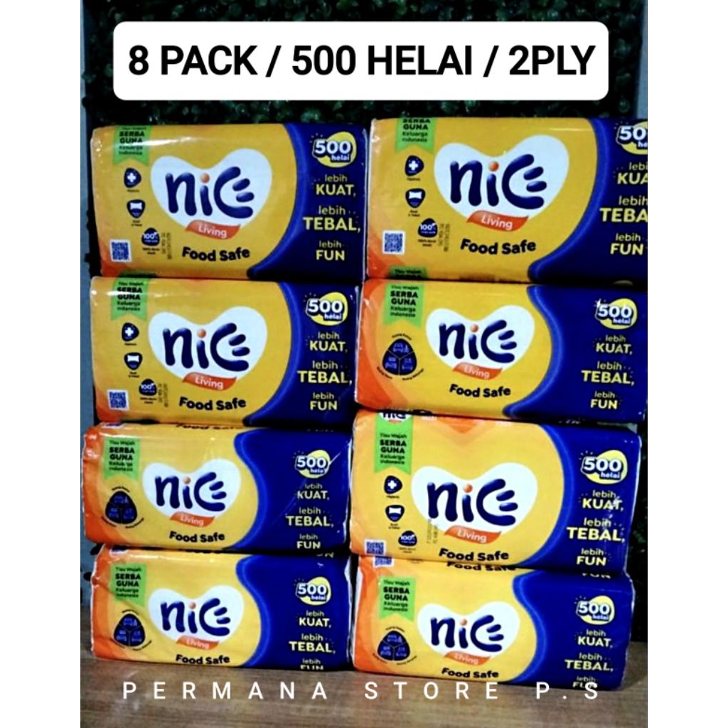 (PAKET 8 PACK) TISSUE NICE FACIAL 500 HELAI 250 Sheet 2 Ply Tisu Tisue Tissu Wajah NICE 500 Kemasan 
