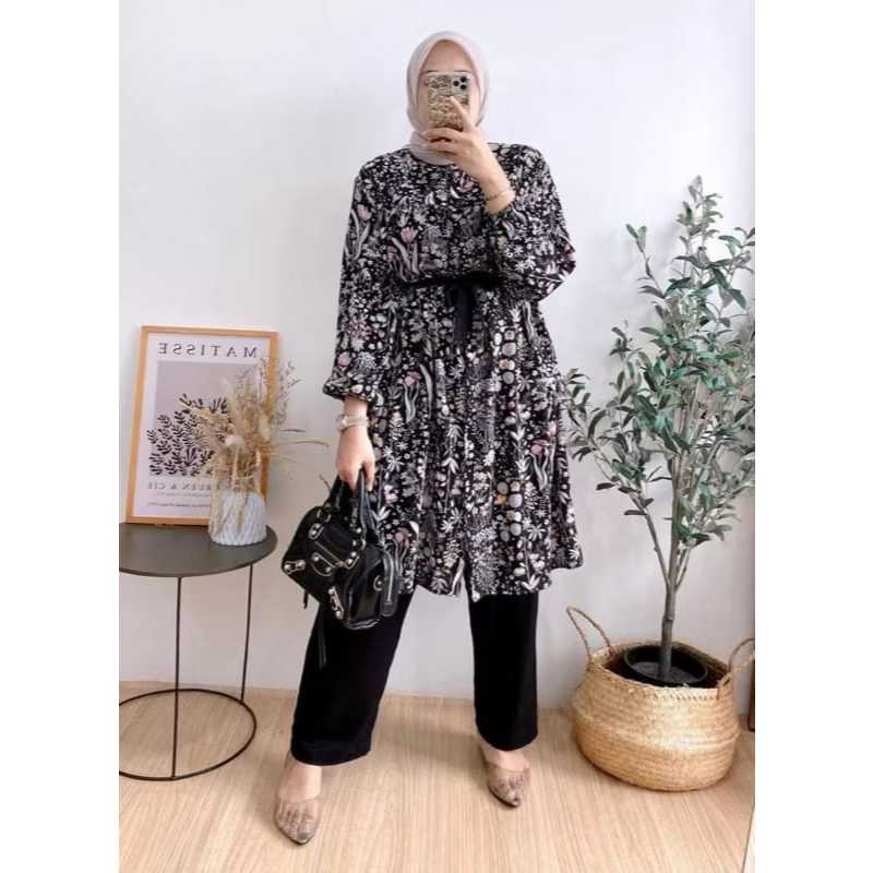 [LONG TUNIK MOTIF BUNGA FUL KANCING DEPAN//ATASAN TUNIK JUMBO//TUNIKTERBARU