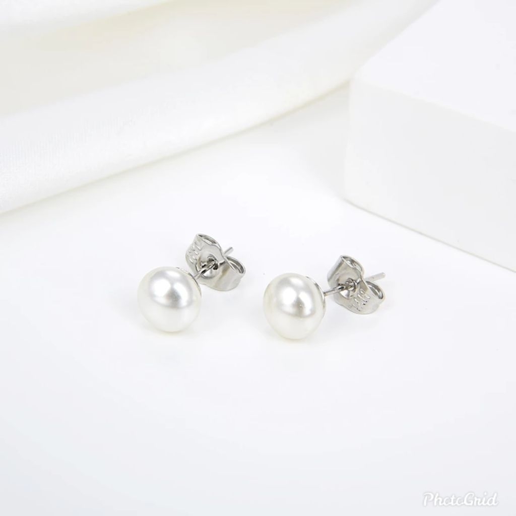 giwang mutiara anting mutiara titanium asli anti karat&alergi silver & gold colour