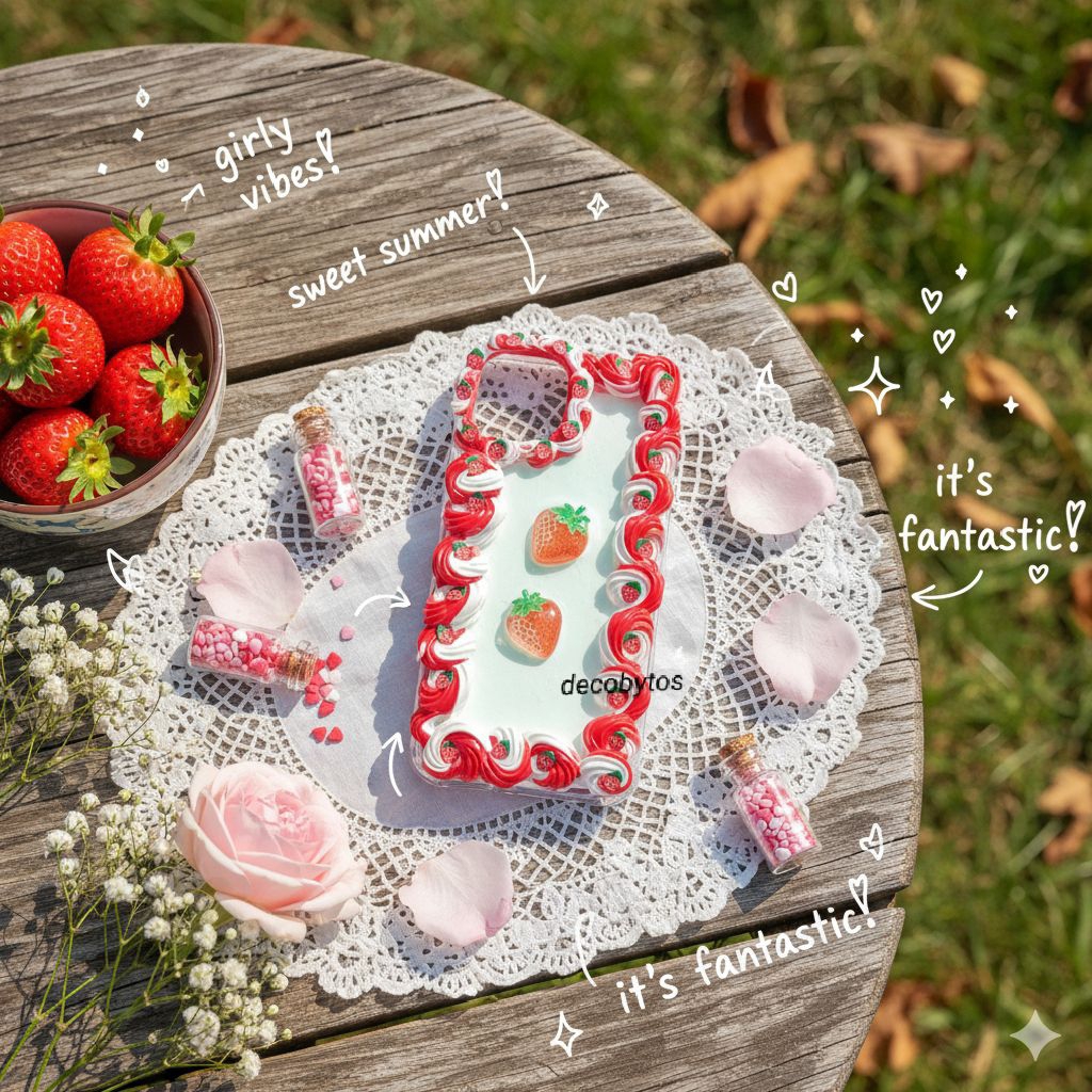 (decobytos) PRE-ORDER Decoden Phone Case Casing “Strawberry Whipped Fantasy” For All Type HP Handmad