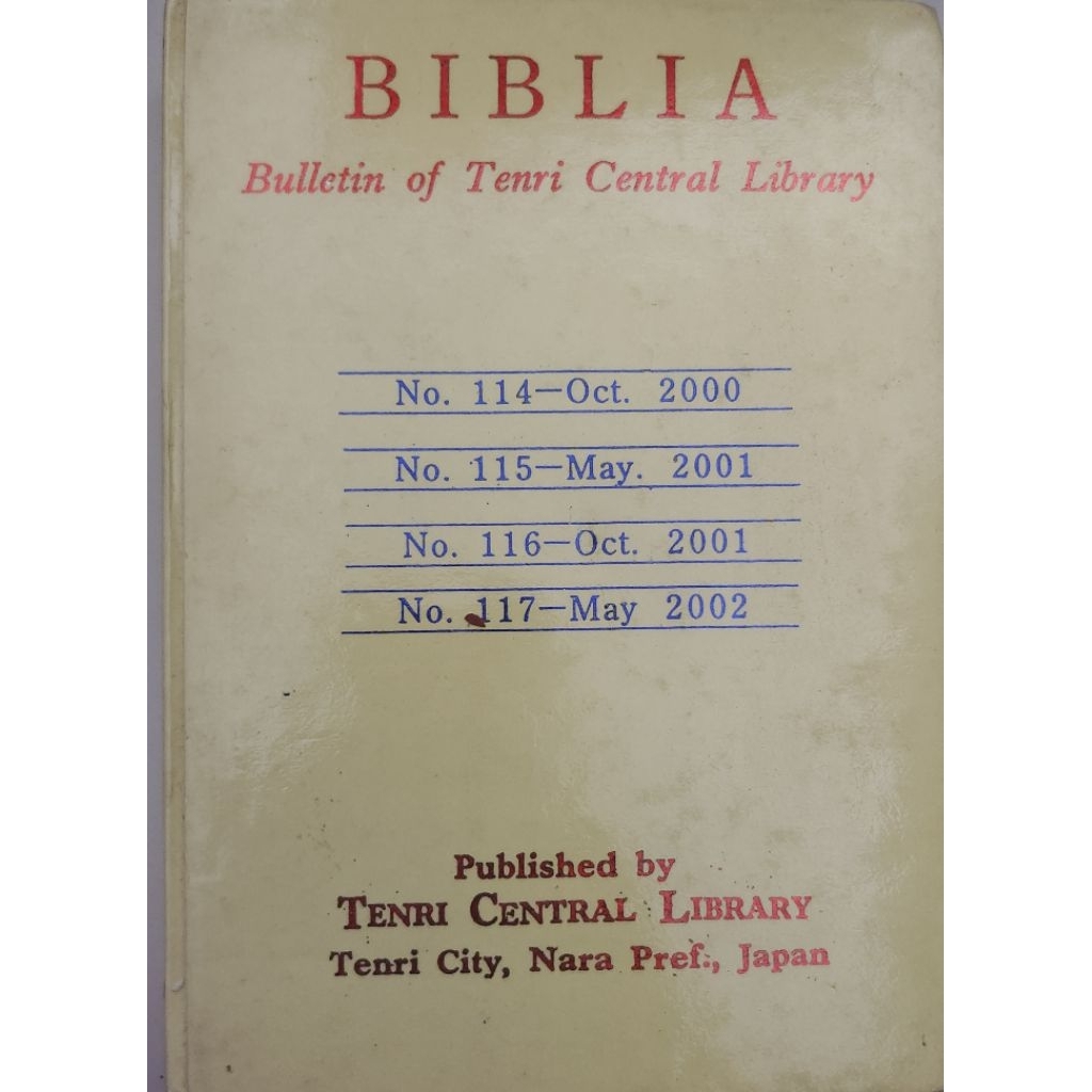 BUKU BIBLIA BULLETIN OF TENRI CENTRAL LIBRARY BEKAS ORIGINAL