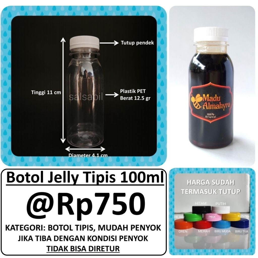 Botol Jelly Tipis 100ml / botol plastik 100ml / botol jelly 100ml (isi 180 botol)