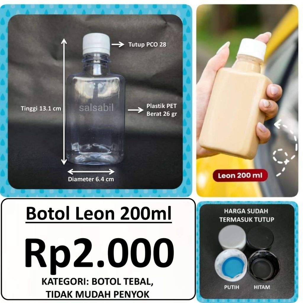 Botol Leon 200ml / botol plastik 200ml / botol kotak 200ml