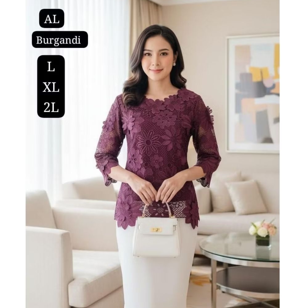 BLOUSE Brokat Timbul Import/Atasan Baju Brokat Timbul Premium